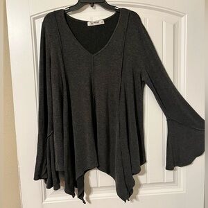 Three Bird Nest Bell Sleeve V-neck top